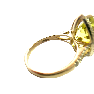 Estate Effy 14k Yellow Gold Yellow Quartz and Diamond Halo Ring