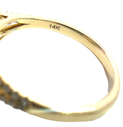 Estate Effy 14k Yellow Gold Yellow Quartz and Diamond Halo Ring