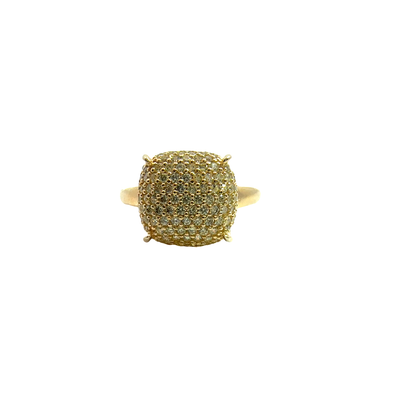 Estate Suzy Levian Pave Set Yellow Cubic Zirconia Gold Colored Sterling Silver Ring