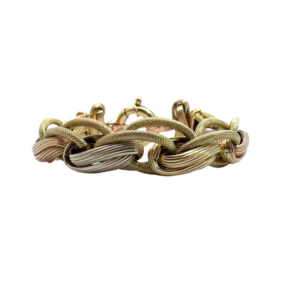 Estate Multi-Tone 14k Yellow Gold Textured Chain Link Bracelet