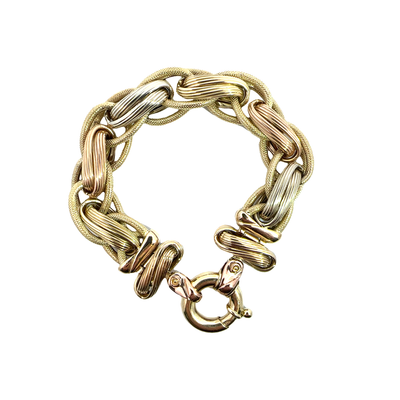 Estate Multi-Tone 14k Yellow Gold Textured Chain Link Bracelet