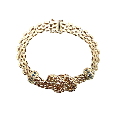 Estate 14k Yellow Gold Knot Sapphire Bracelet