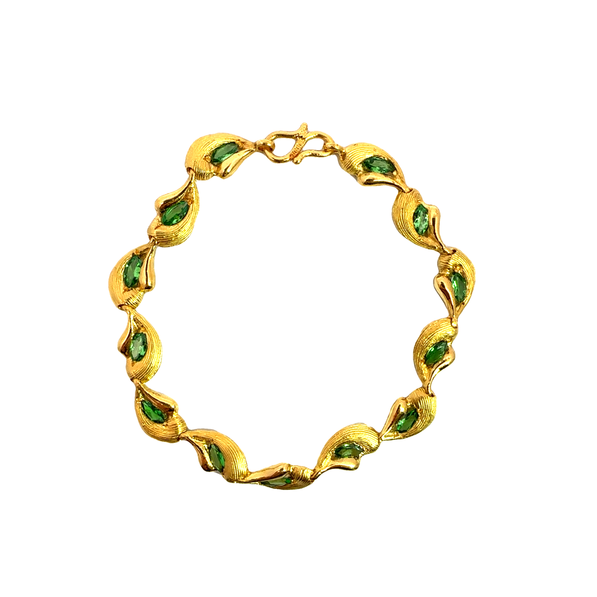 Estate 24k Yellow Gold and Tsavorite Garnet Bracelet