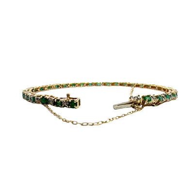 Estate 14k Yellow Gold Emerald and Diamond Bracelet