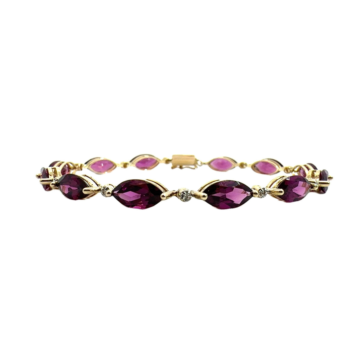 Estate 14k Yellow Gold Marquis Cut Rhodolite Garnet Bracelet