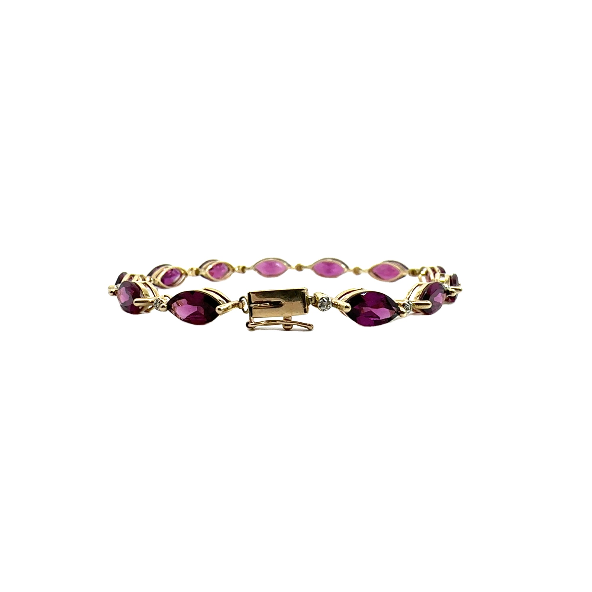 Estate 14k Yellow Gold Marquis Cut Rhodolite Garnet Bracelet