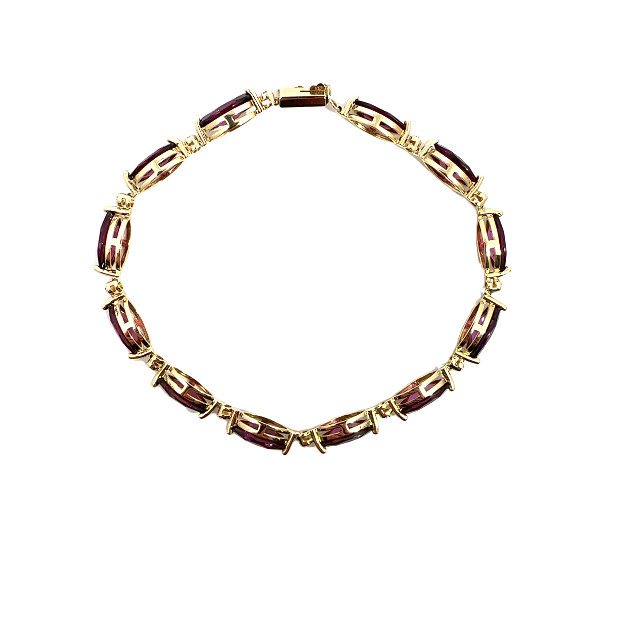 Estate 14k Yellow Gold Marquis Cut Rhodolite Garnet Bracelet