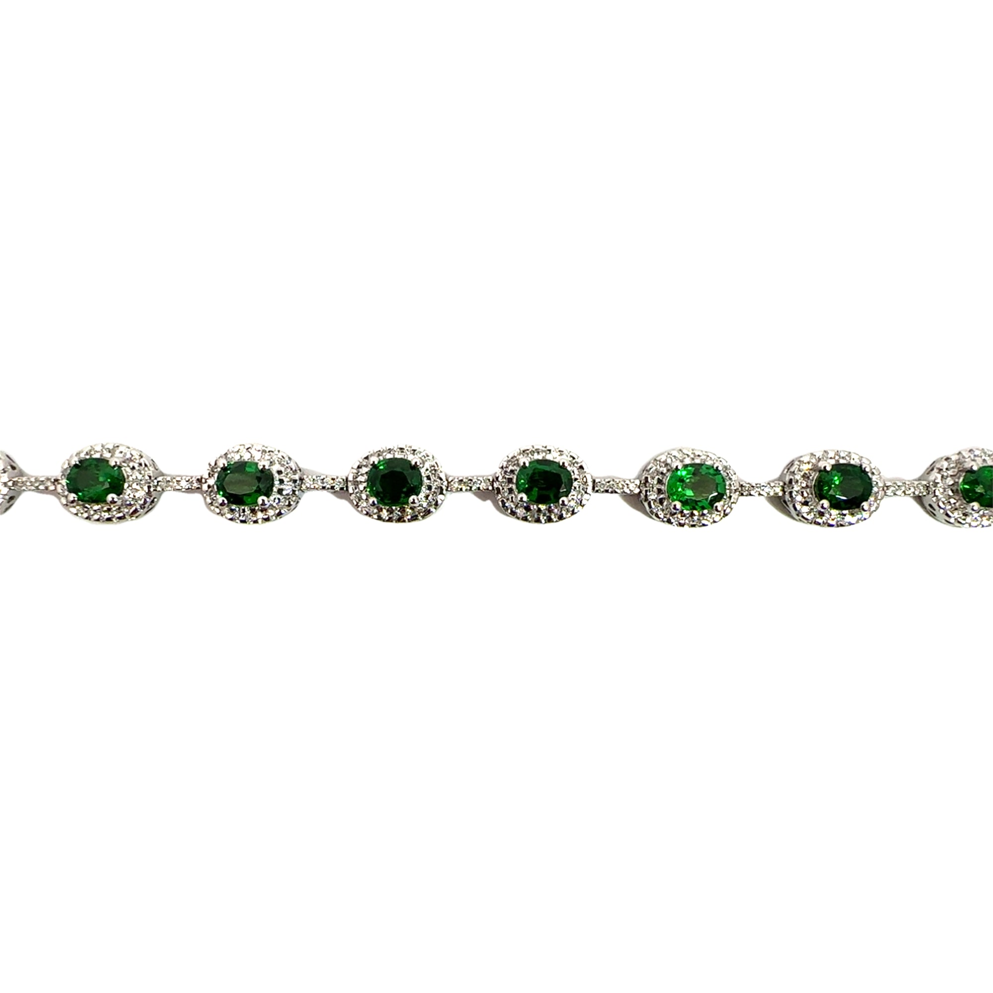 Estate 18k White Gold Tsavorite Garnet and Diamond Bracelet