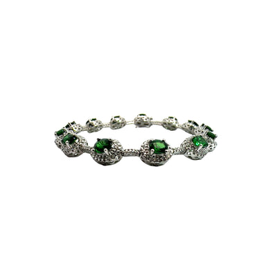 Estate 18k White Gold Tsavorite Garnet and Diamond Bracelet