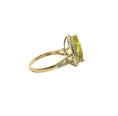 Estate Effy 14k Yellow Gold Yellow Quartz and Diamond Halo Ring