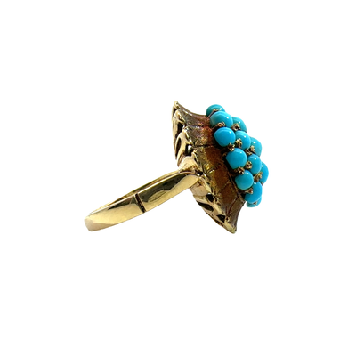 Estate 18k Yellow Gold Turquoise Cluster Ring