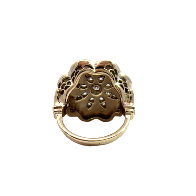 Vintage Black Enamel 14k Yellow Gold Starburst Diamond Ring