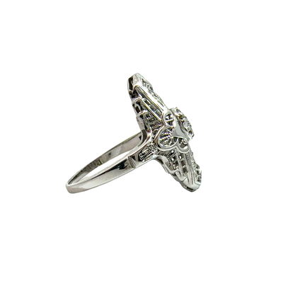 Vintage 14k White Gold Diamond Shield Ring