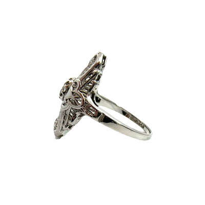 Vintage 14k White Gold Diamond Shield Ring