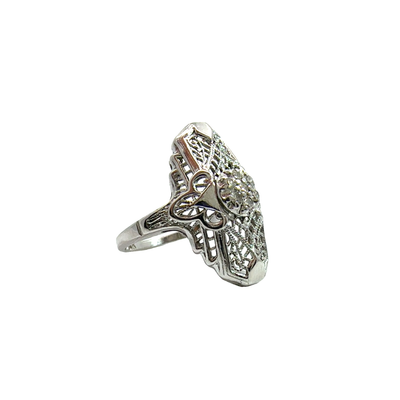 Vintage 14k White Gold Diamond Shield Ring