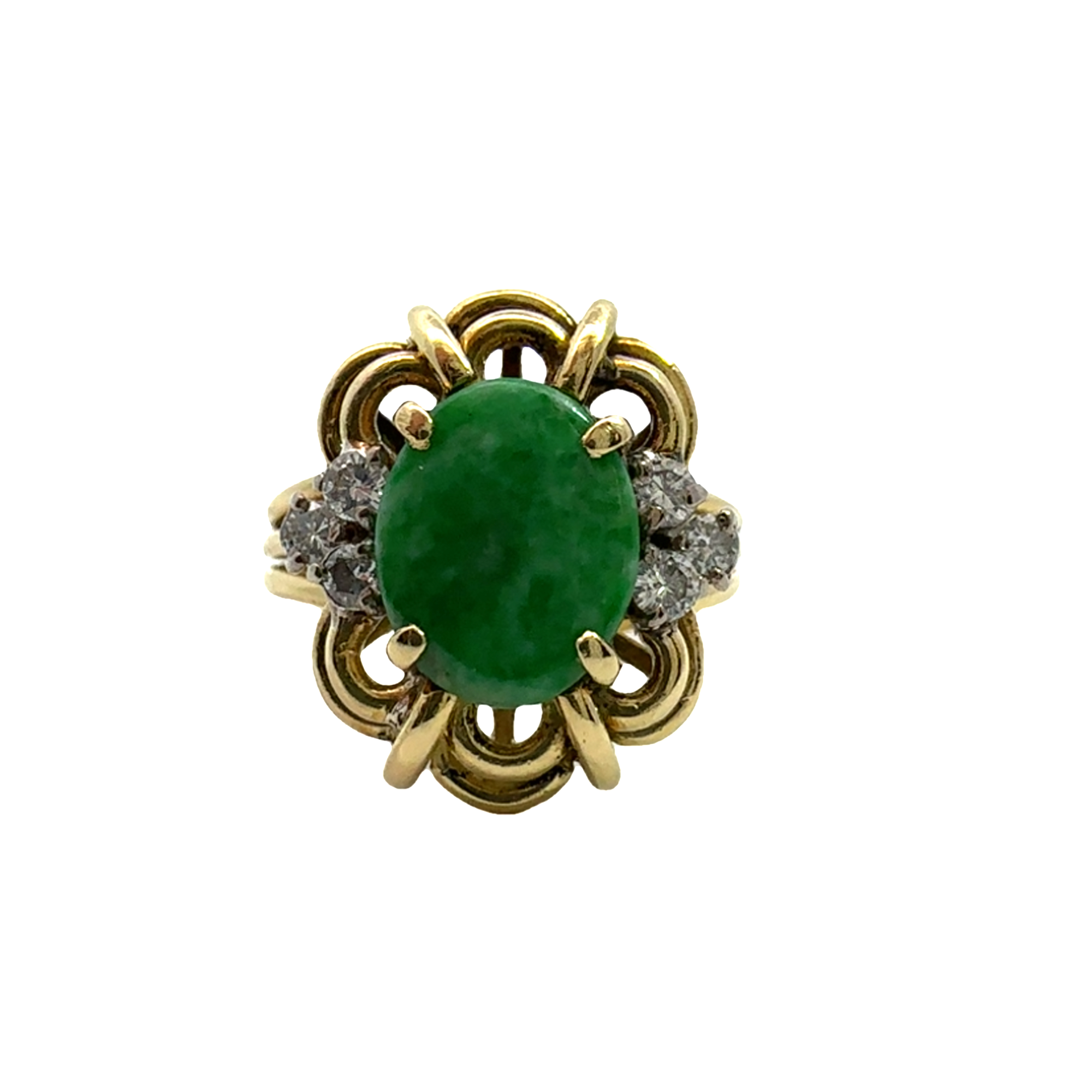 Estate 18k Yellow Gold Oval Jade Diamond Ring