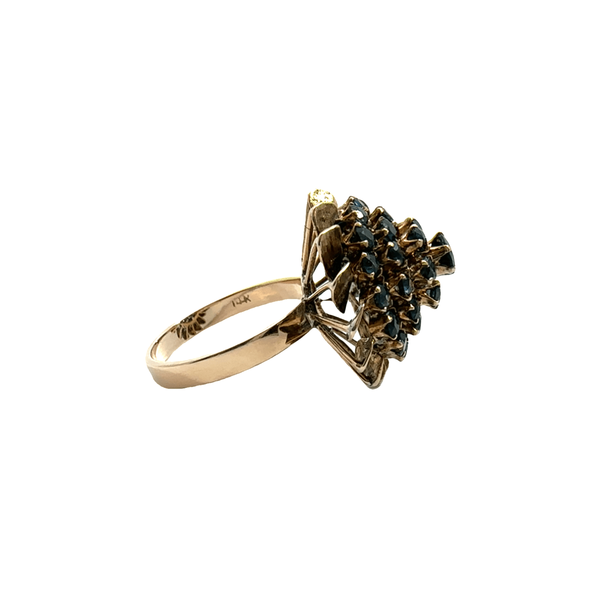 Estate 14k Yellow Gold Sapphire Cluster Ring