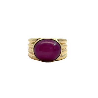 Estate 14k Yellow Gold Lab Created Pink Star Ruby Ring