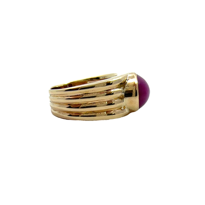 Estate 14k Yellow Gold Lab Created Pink Star Ruby Ring