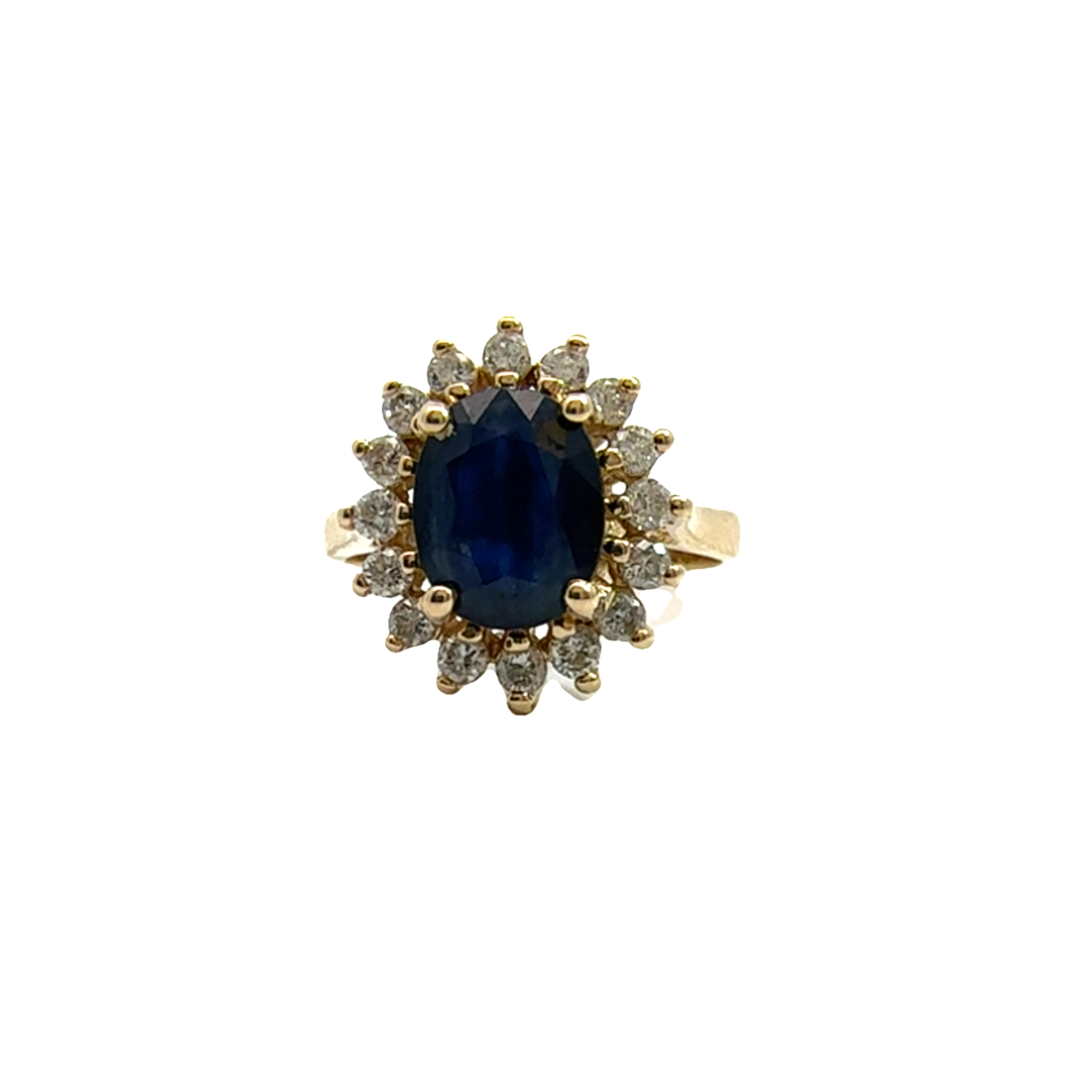 Vintage 14k Yellow Gold Sapphire and Diamond Halo Ring