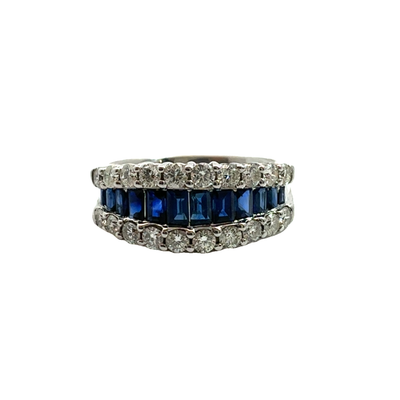 Estate 14k White Gold Sapphire and Diamond Band