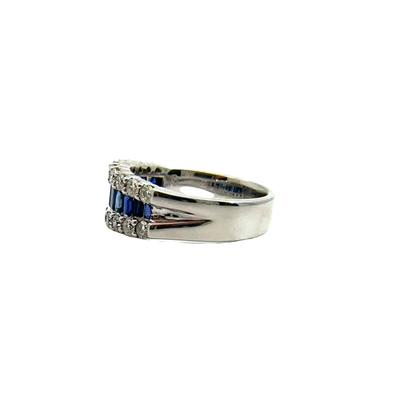 Estate 14k White Gold Sapphire and Diamond Band