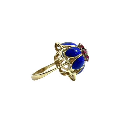 Vintage Blue Enamel Ruby and Diamond Ring