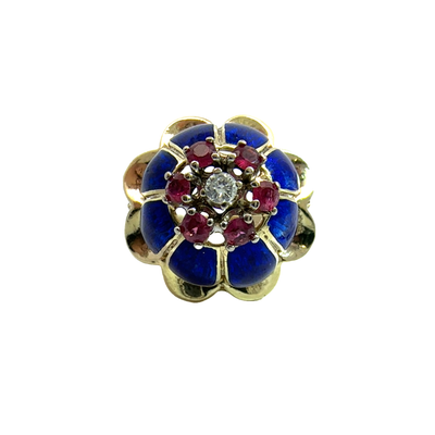 Vintage Blue Enamel Ruby and Diamond Ring