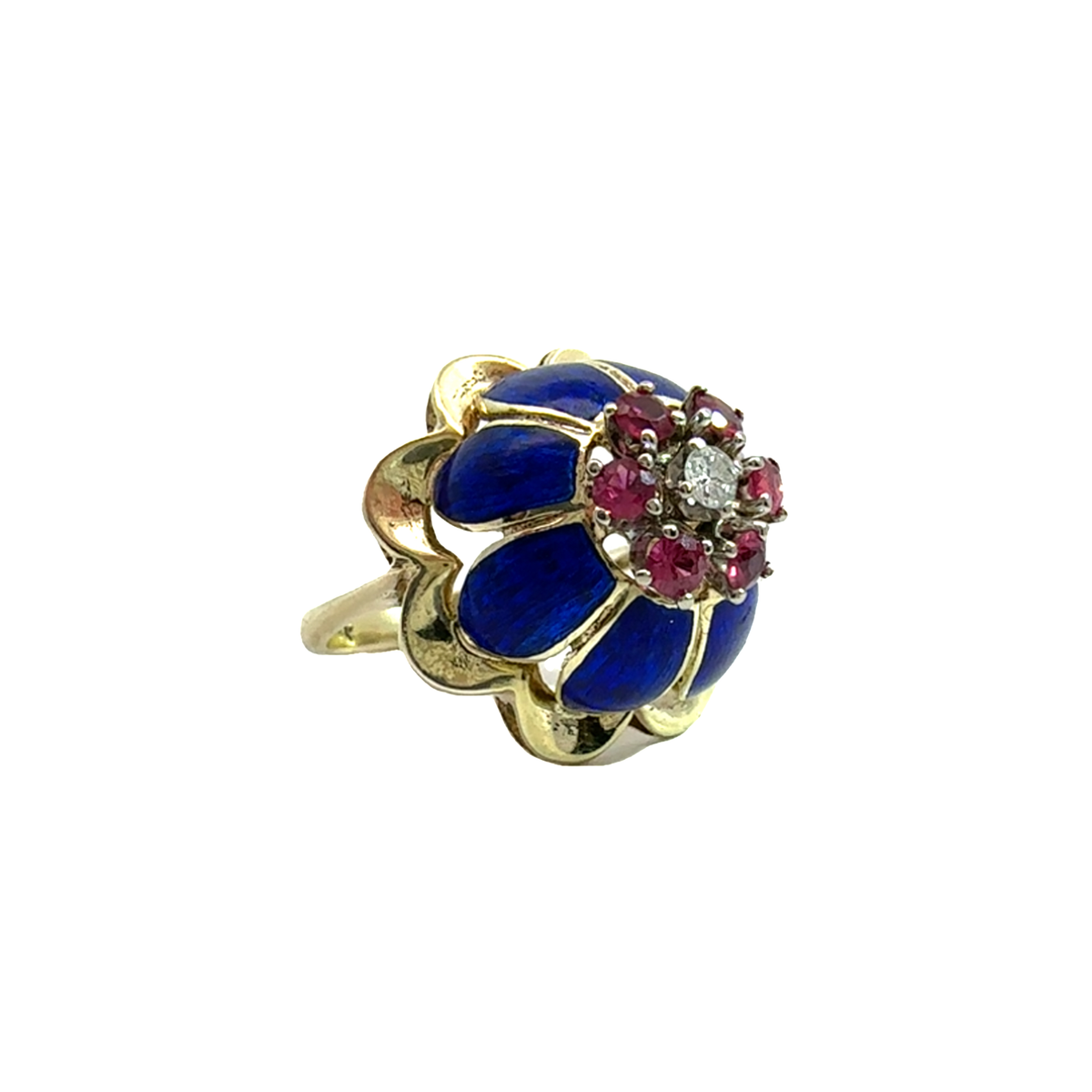 Vintage Blue Enamel Ruby and Diamond Ring