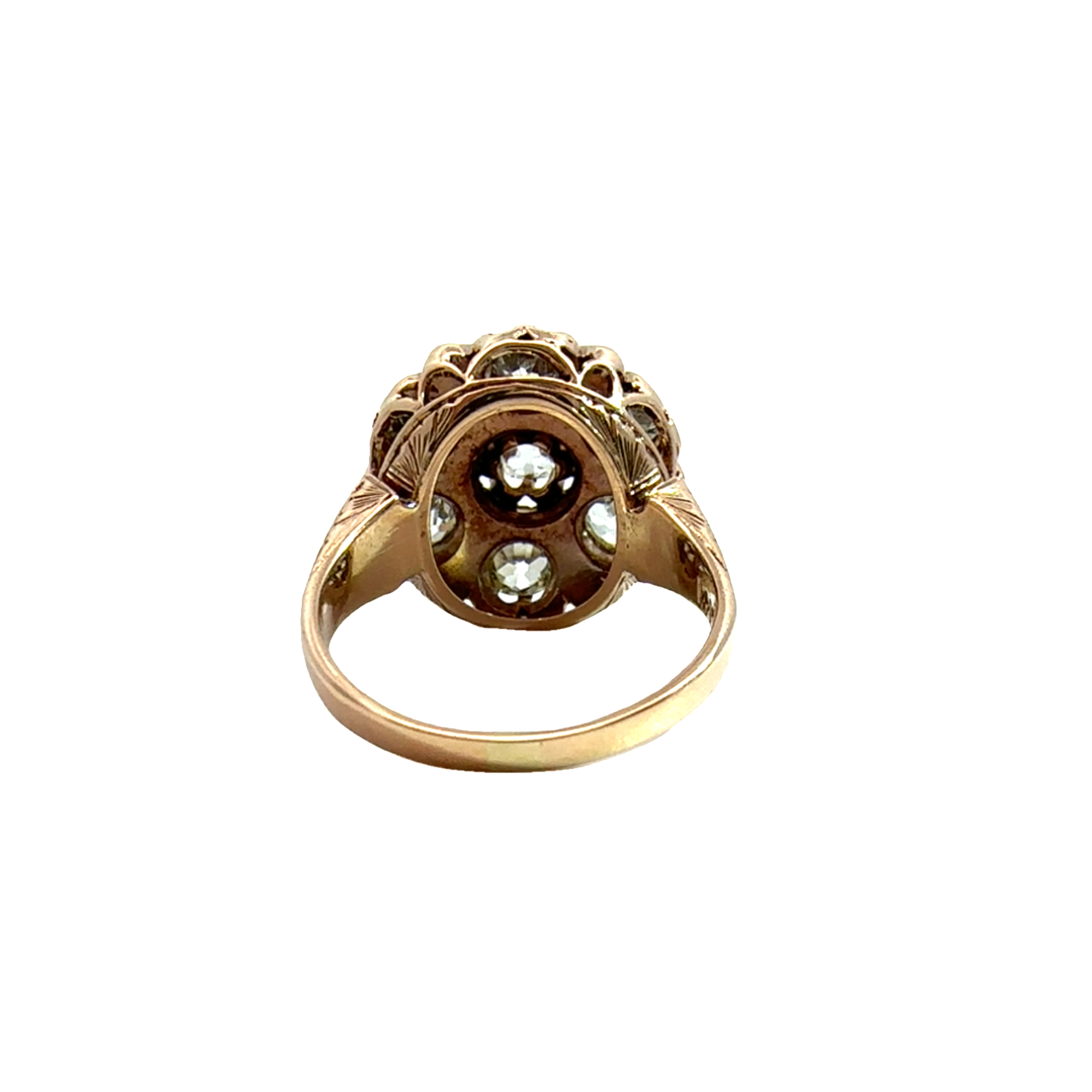 Vintage 14k Rose Gold Black Enamel Euro Cut Diamond Ring