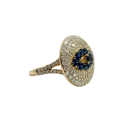 Estate 14k Yellow Gold Diamond and Sapphire Evil Eye Ring