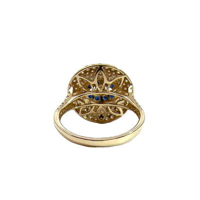 Estate 14k Yellow Gold Diamond and Sapphire Evil Eye Ring