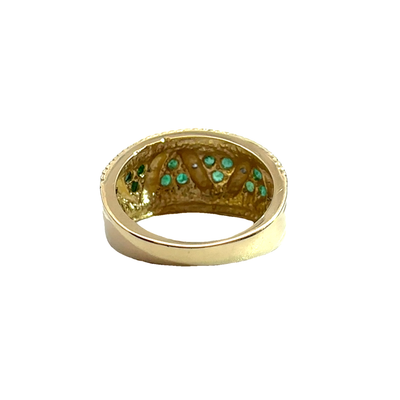 Estate 14k Yellow Gold Emerald and Diamond Band Ring