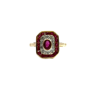 Vintage 14k Yellow Gold Ruby and Diamond Ring