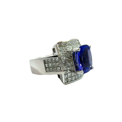 Estate 14k White Gold Tanzanite and Princess Cut Diamond Ring