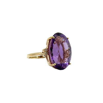 Estate 14k Yellow Gold Amethyst and Diamond Ring