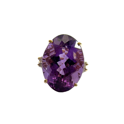 Estate 14k Yellow Gold Amethyst and Diamond Ring