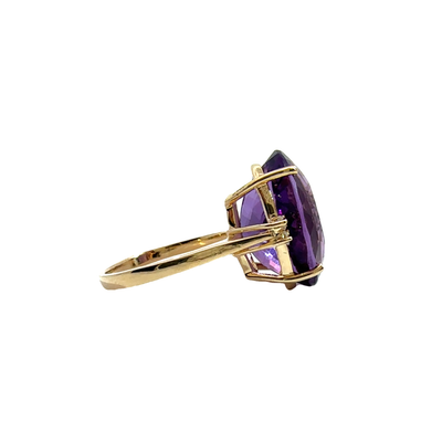 Estate 14k Yellow Gold Amethyst and Diamond Ring