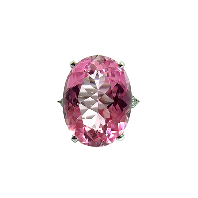 Vintage 14k White Gold Lab Created Pink Sapphire Ring