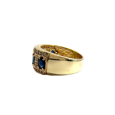 Estate 14k Yellow Gold Sapphire and Diamond Band Ring