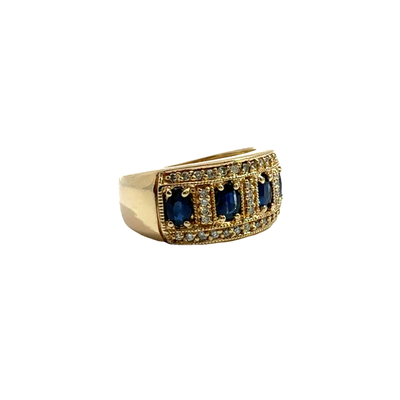 Estate 14k Yellow Gold Sapphire and Diamond Band Ring