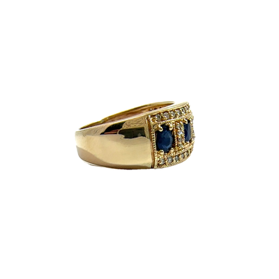 Estate 14k Yellow Gold Sapphire and Diamond Band Ring