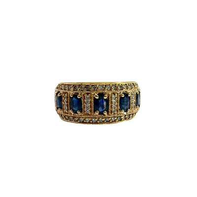 Estate 14k Yellow Gold Sapphire and Diamond Band Ring