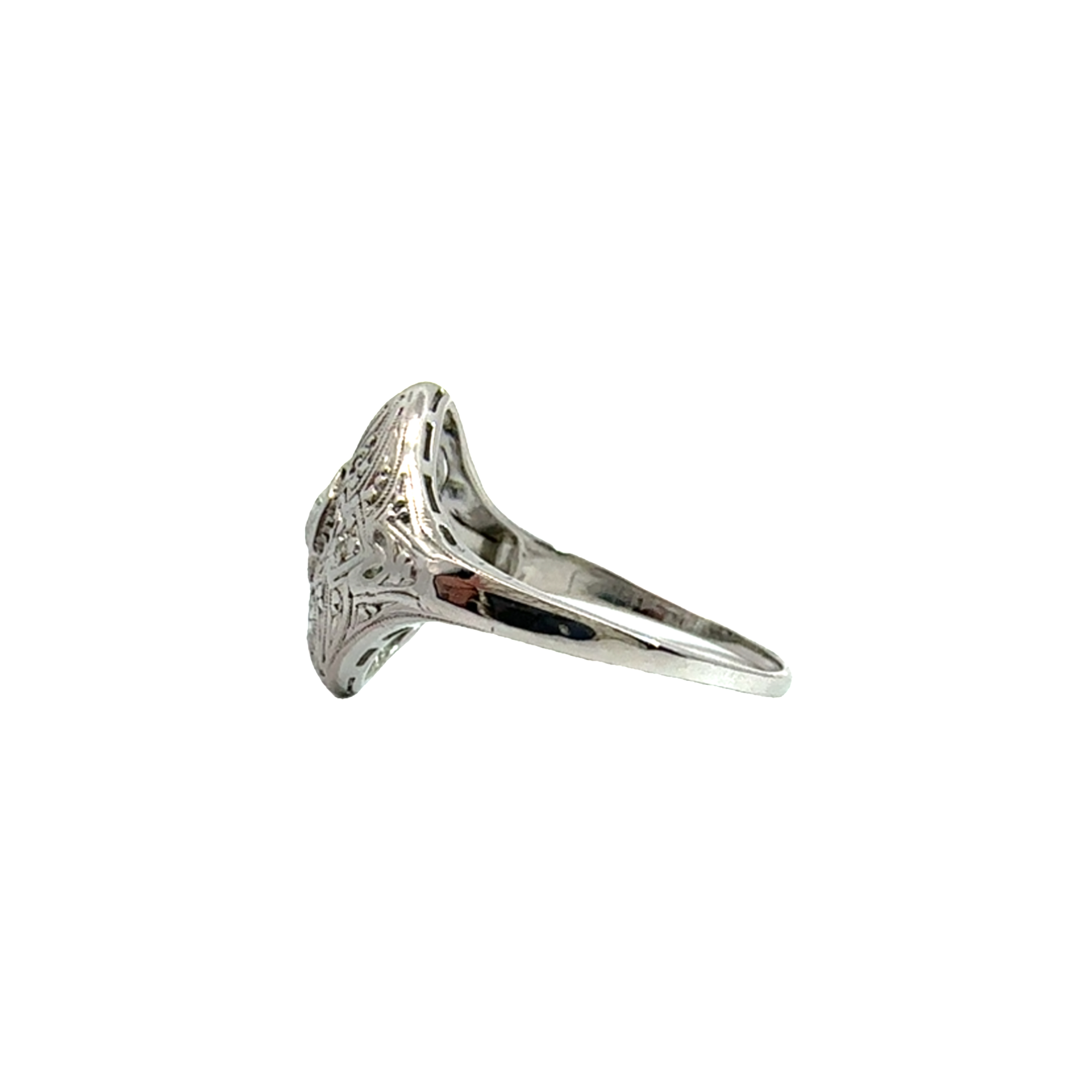 Vintage Art Deco 18k White Gold Diamond Shield Ring