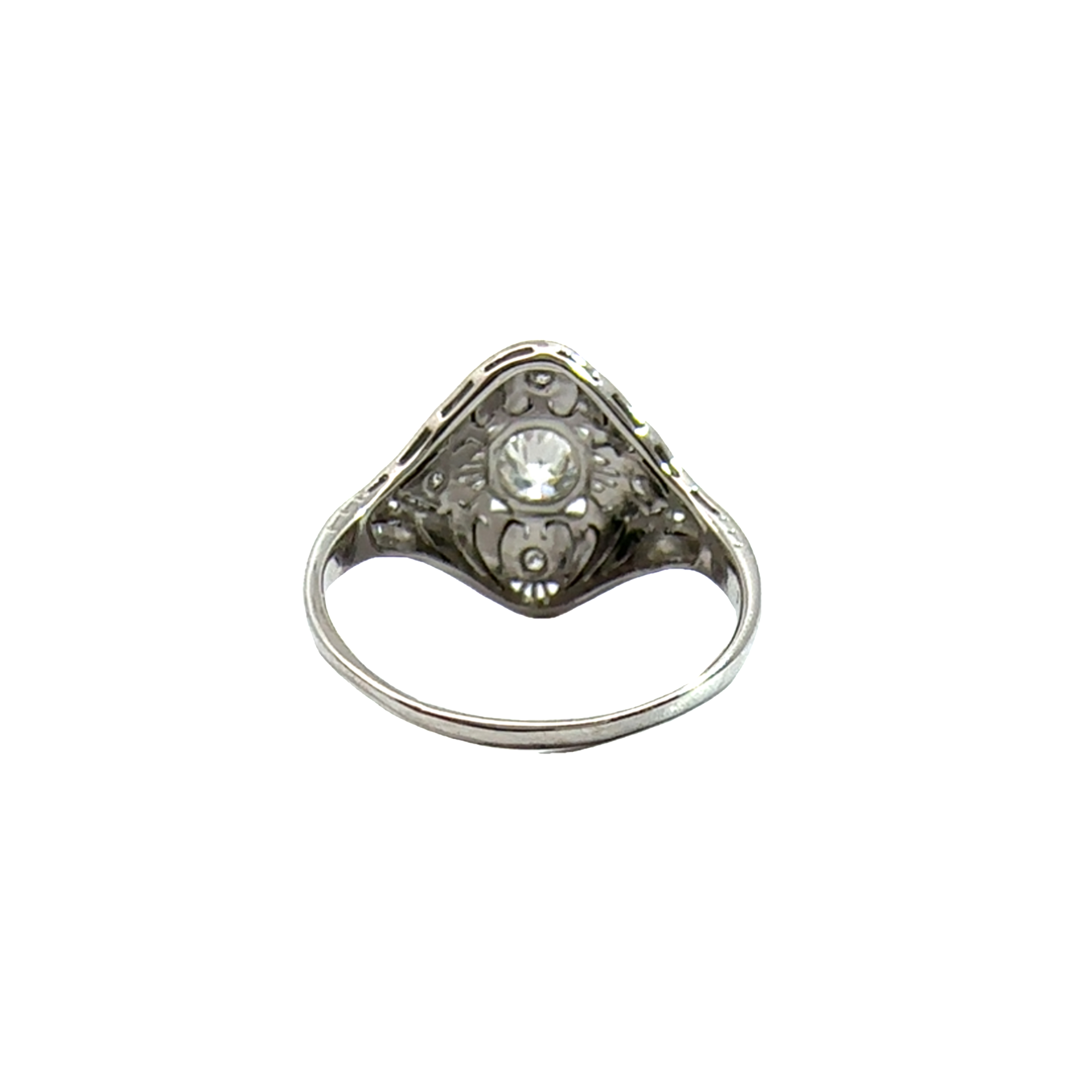 Vintage Art Deco 18k White Gold Diamond Shield Ring