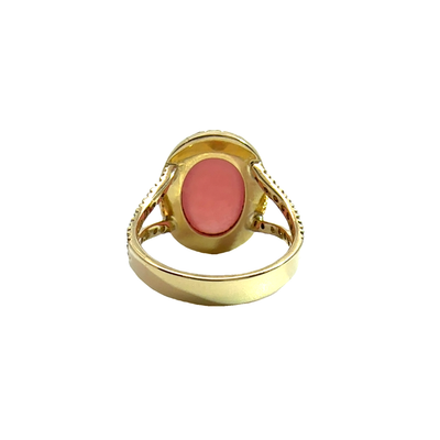 Estate 18k Yellow Gold Pink Rhodochrosite and Diamond Ring