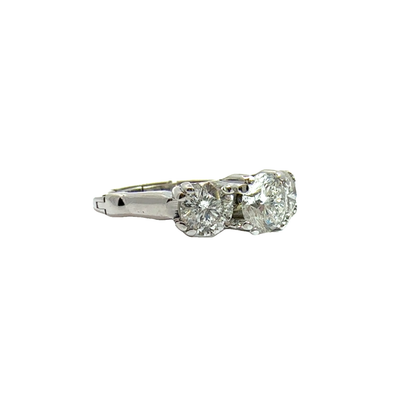 Estate 14k White Gold Three Stone Diamond Ring with Arthritic Shank