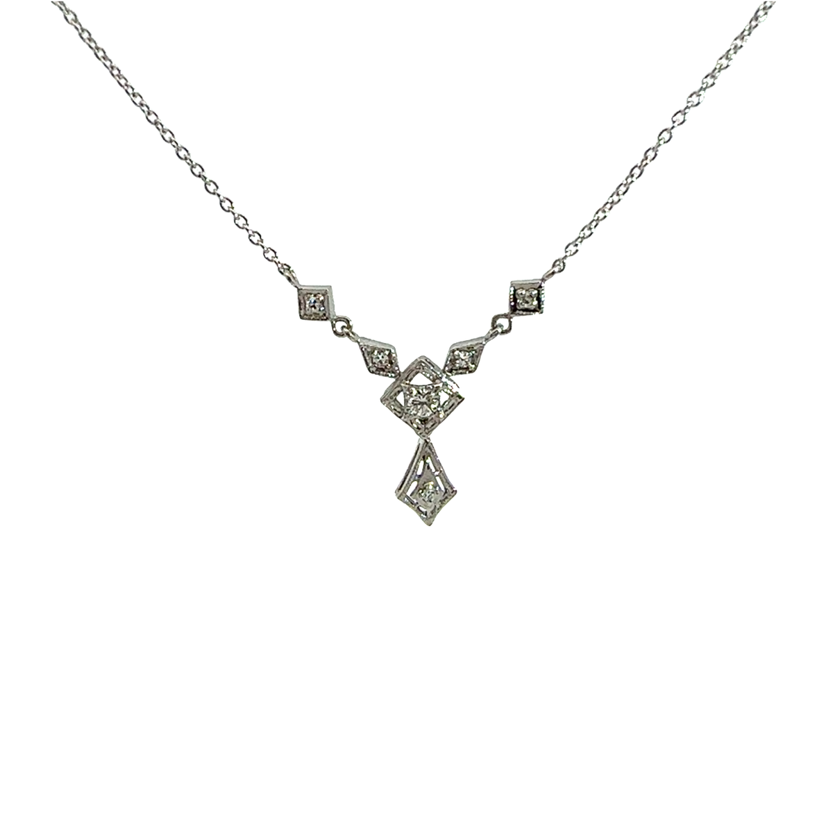 Vintage 14k White Gold Diamond Necklace 18&quot;