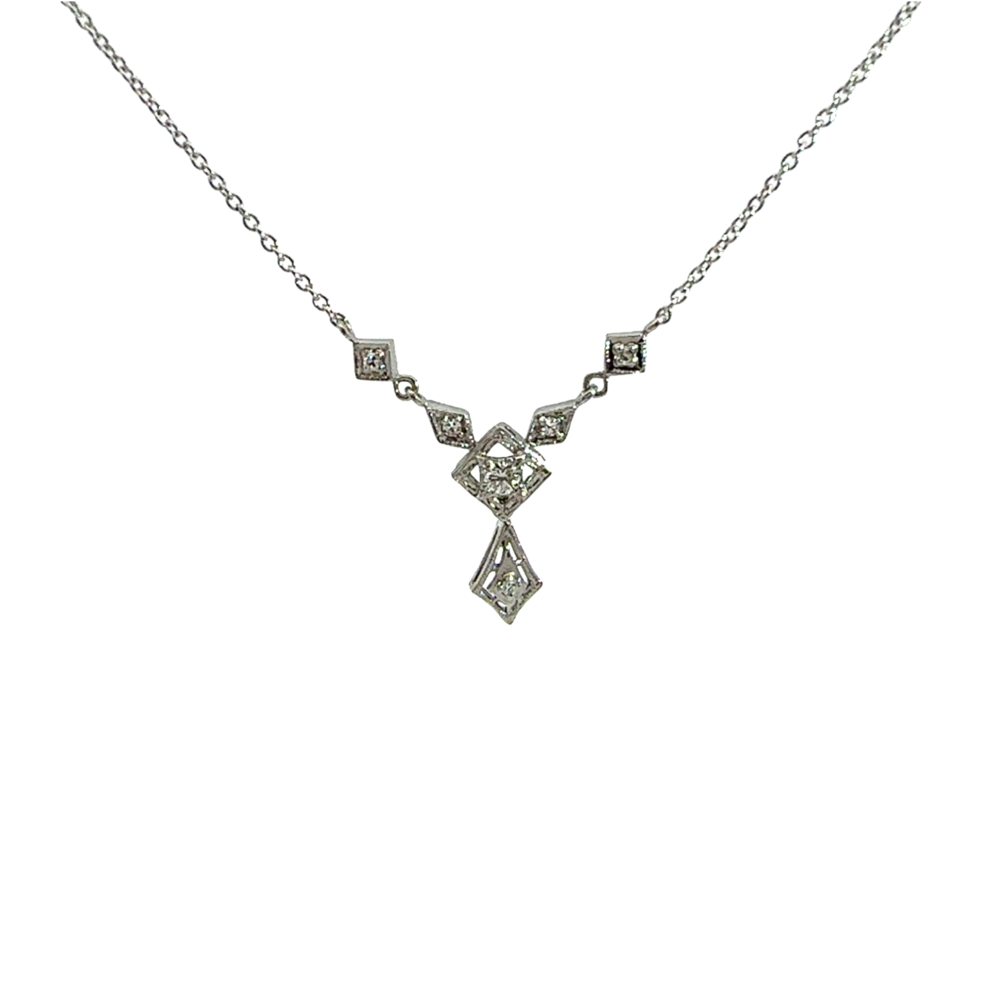 Vintage 14k White Gold Diamond Necklace 18"