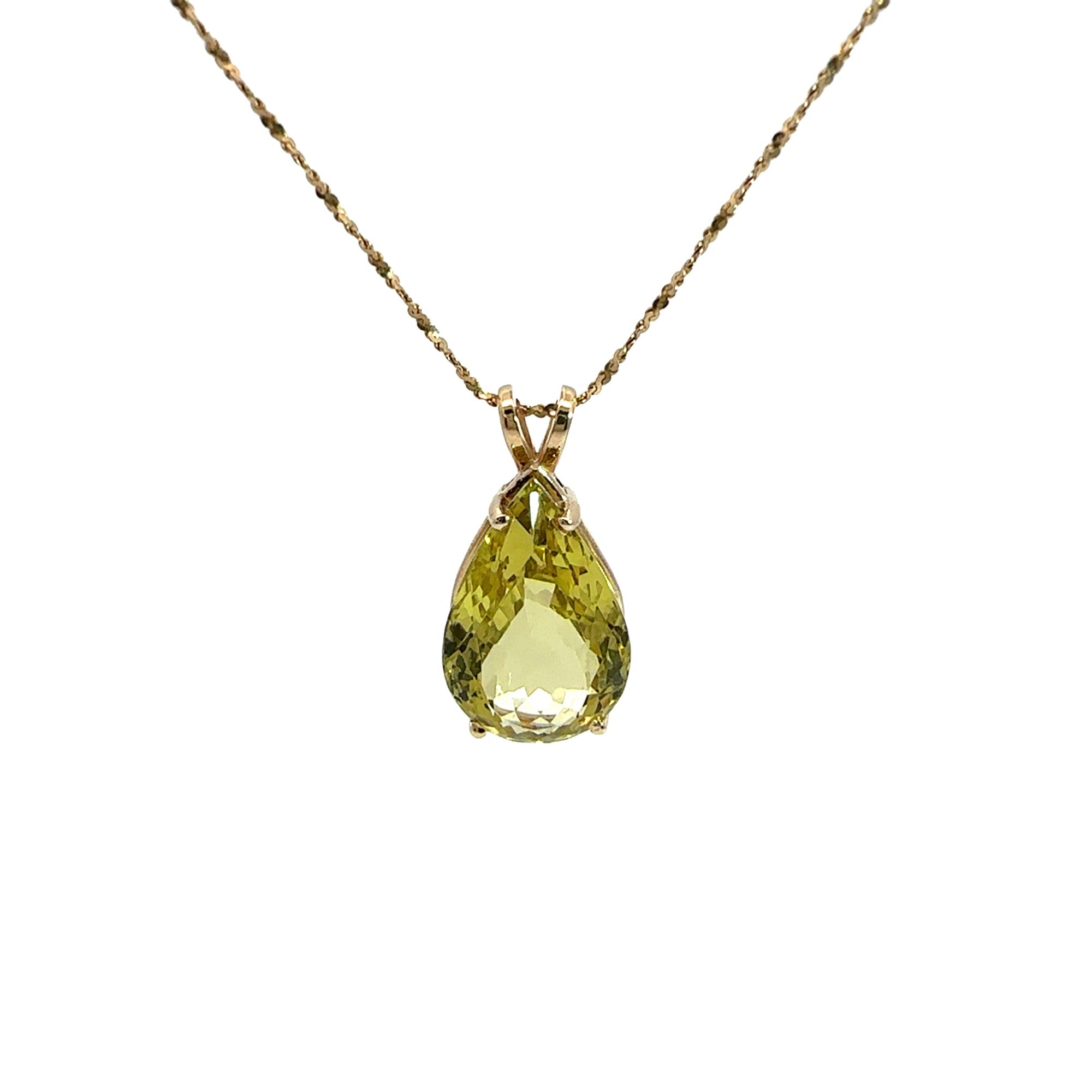 Estate 14k Yellow Gold Pear Cut Yellow Heliodor Pendant Necklace 18"